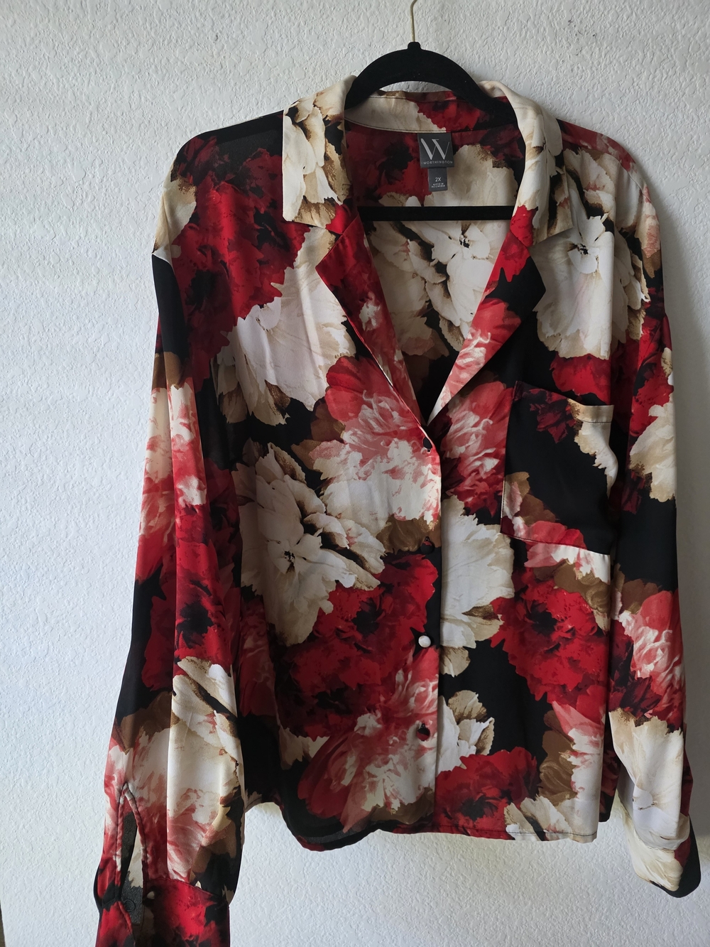 Worthington Red, Black & Cream Floral Blouse - Picture 6 of 7